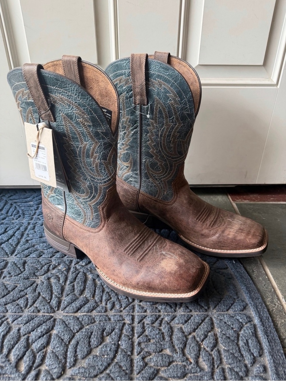 Ariat Men's Brown Leather Boots with Teal Embroidered Shaft